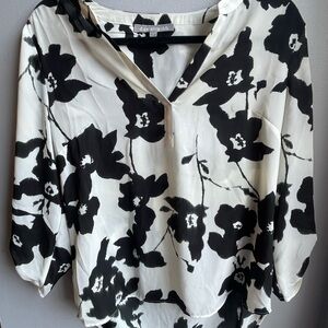 Daniel Rainn Black and White Graphic Blouse with Notched Collar